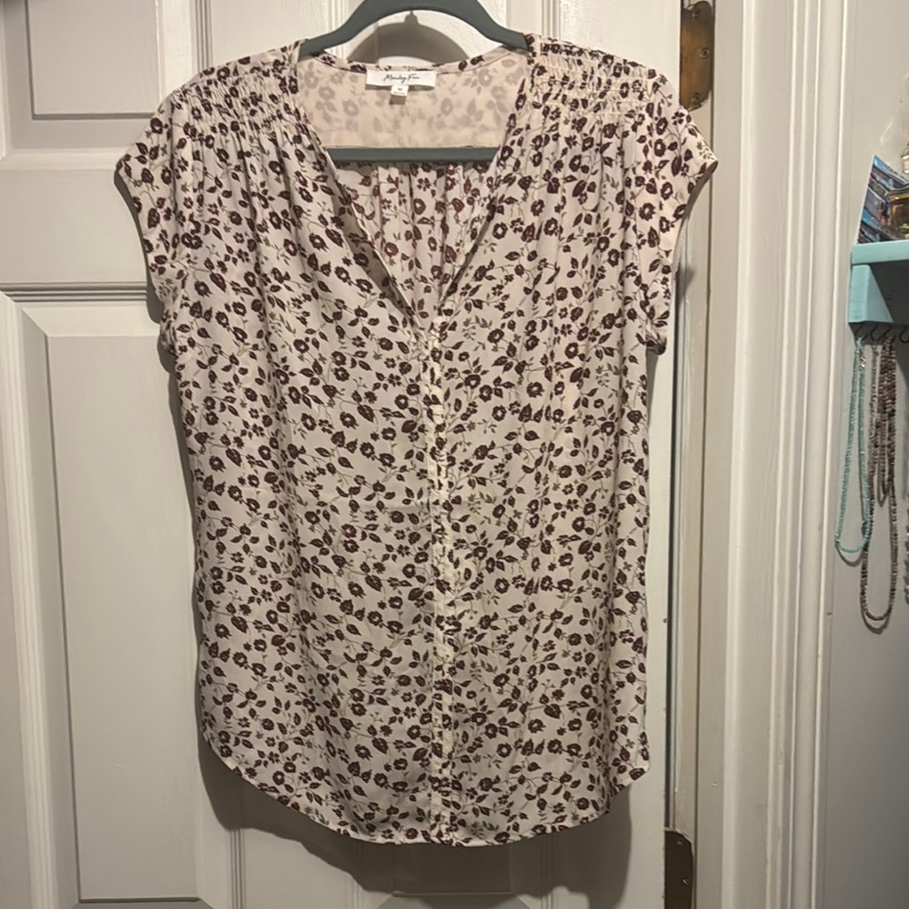 Floral Print Blouse - Cream and Burgundy